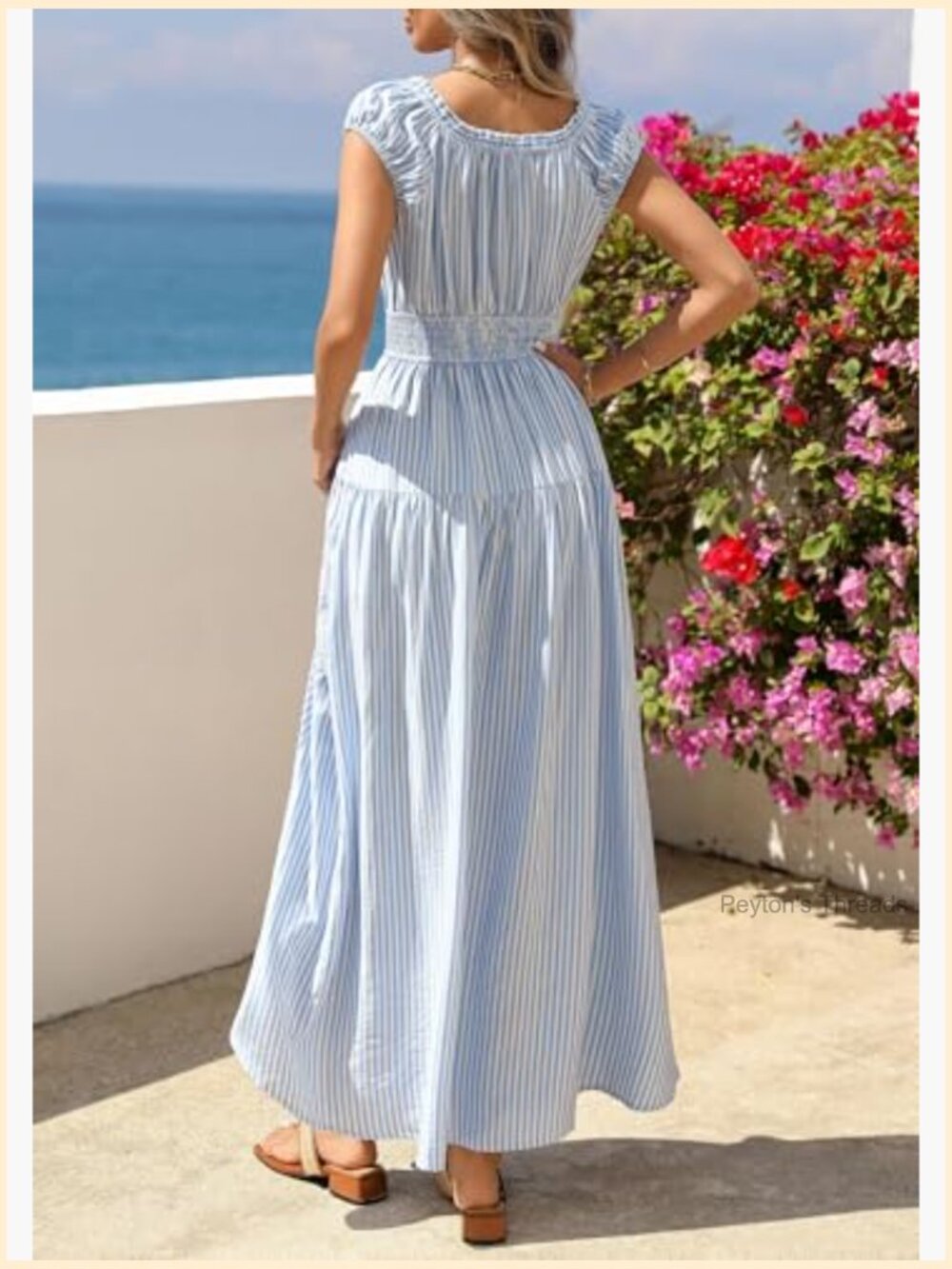Boho Maxi Dress with Pockets Flowy Square Neck Cap Sleeve - Picture 4 of 7